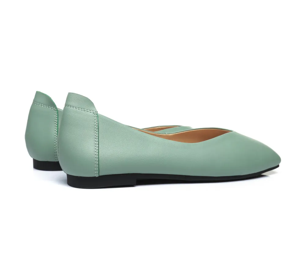 Women Leather Ballet Flats Square Toe Nonslip Linda