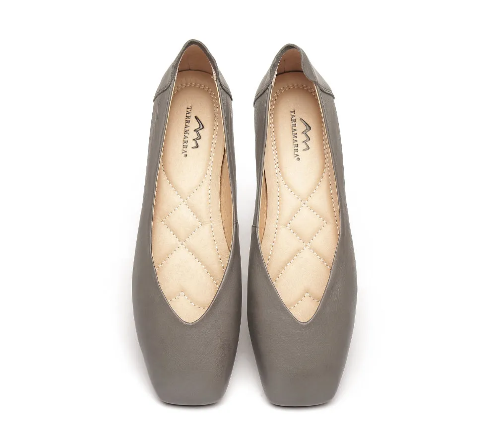 Women Leather Ballet Flats Square Toe Nonslip Linda