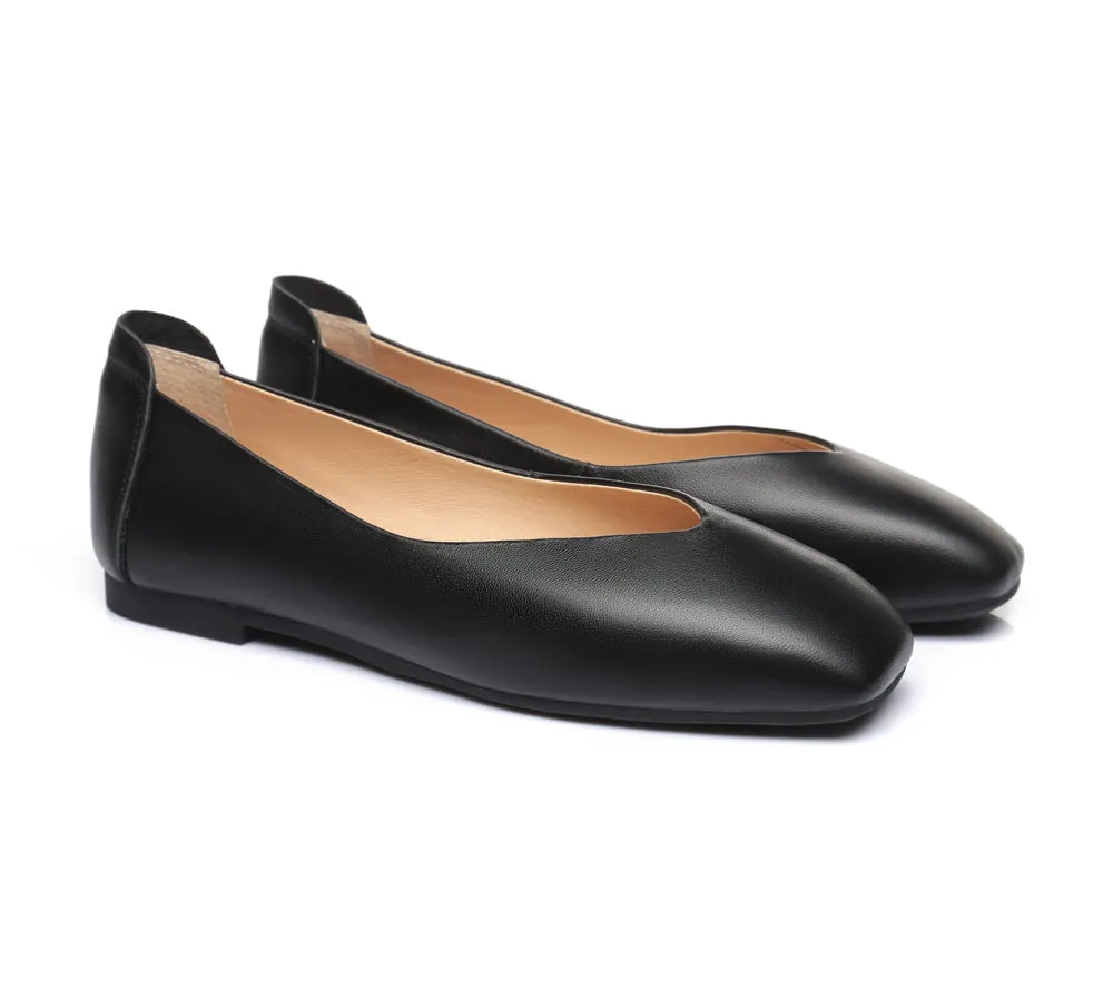 Women Leather Ballet Flats Square Toe Nonslip Linda