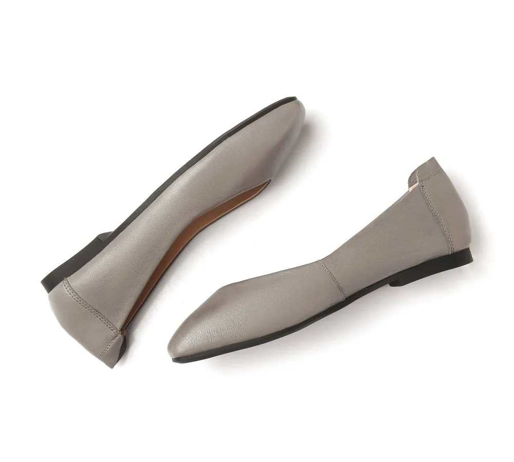 Women Leather Ballet Flats Square Toe Nonslip Linda