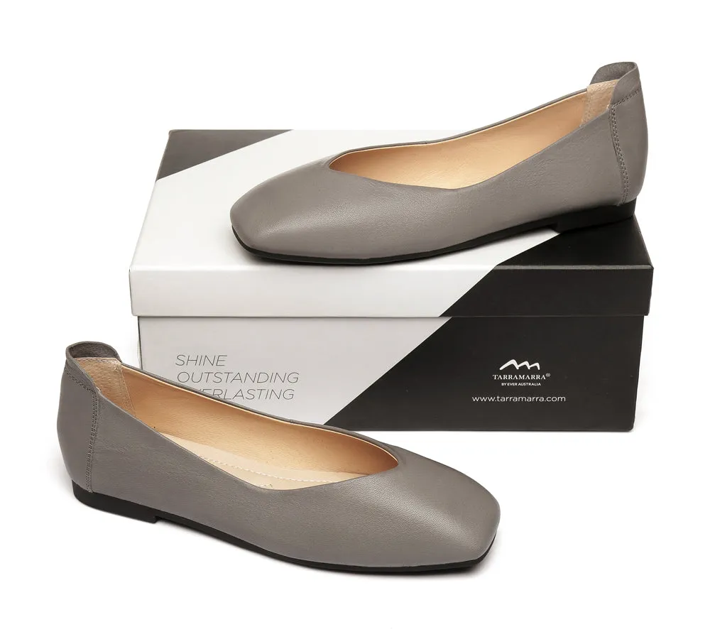 Women Leather Ballet Flats Square Toe Nonslip Linda
