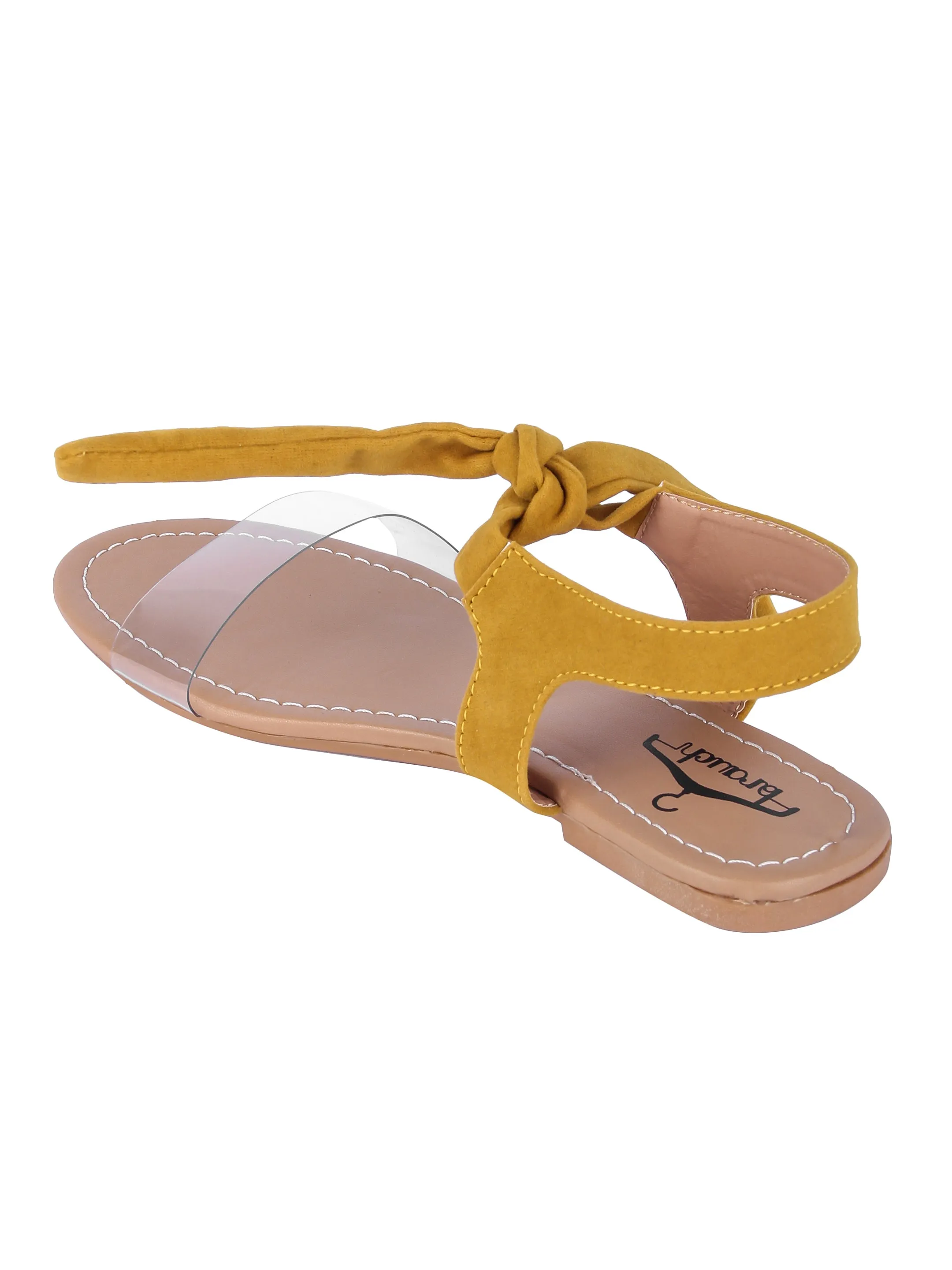 Women Mustard Suede Transparent Tie Up Fashion Sandal