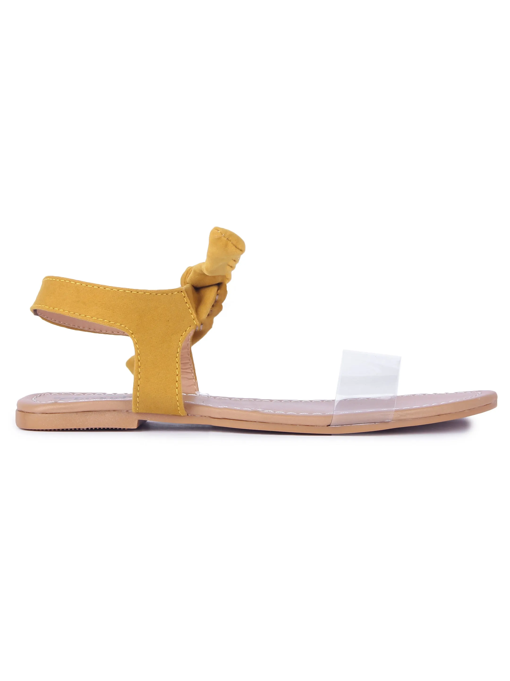 Women Mustard Suede Transparent Tie Up Fashion Sandal