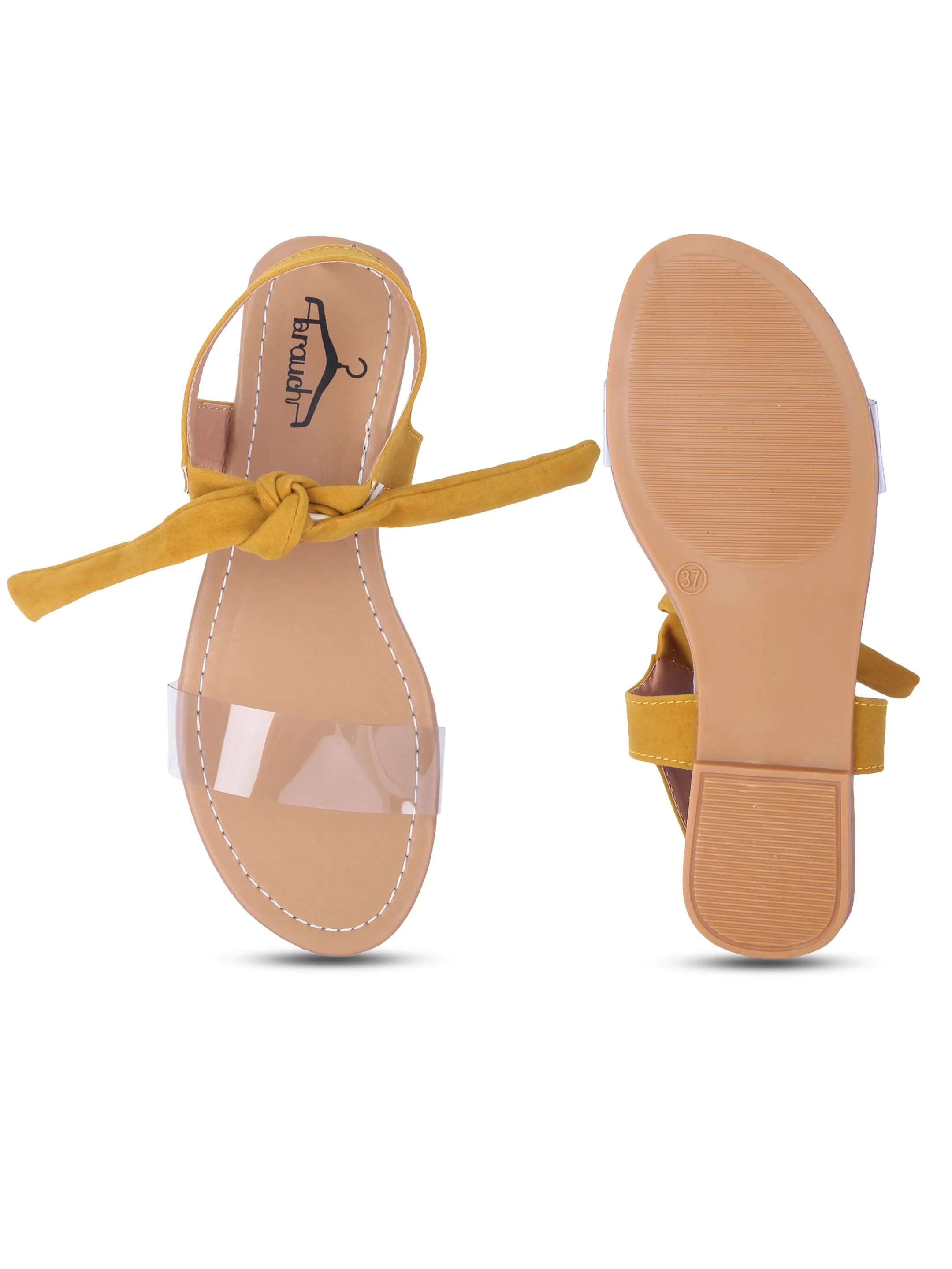 Women Mustard Suede Transparent Tie Up Fashion Sandal