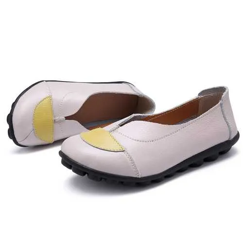 Women V Shaped Stitching Leather Casual Flat Loafers Shoes