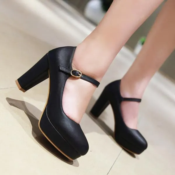 Women's Fashionable Commuting Buckle Block Heels 58569651S