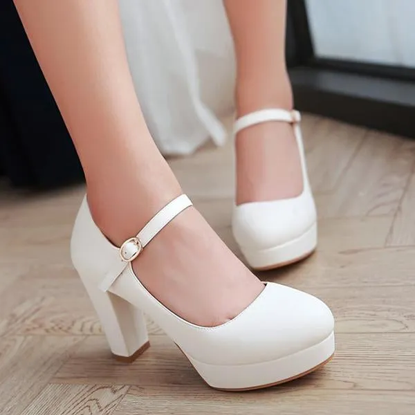 Women's Fashionable Commuting Buckle Block Heels 58569651S