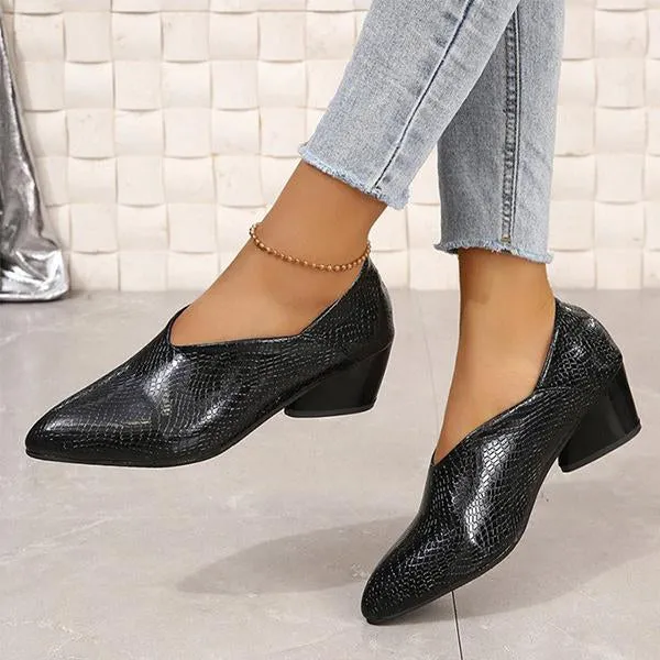 Women's Fashionable Pointed Toe Shallow Thick Heels Pumps 18034951S