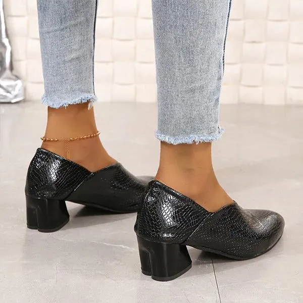Women's Fashionable Pointed Toe Shallow Thick Heels Pumps 18034951S