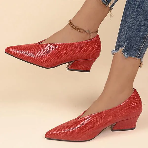 Women's Fashionable Pointed Toe Slip-On Block Heel Pumps 28448266S
