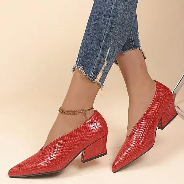 Women's Fashionable Pointed Toe Slip-On Block Heel Pumps 28448266S