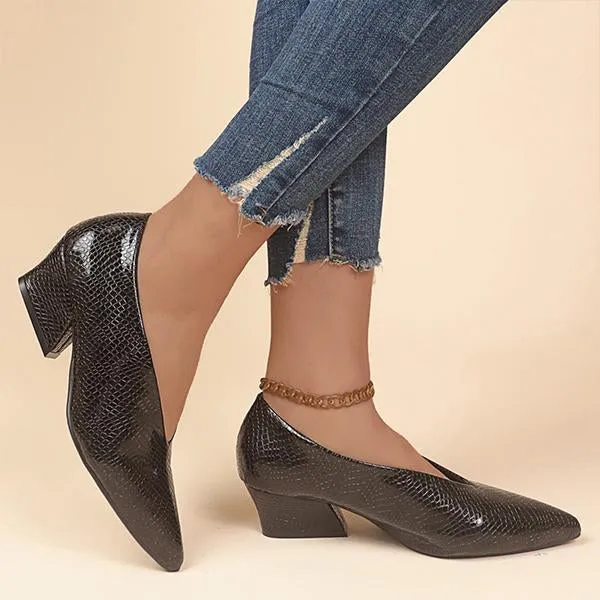 Women's Fashionable Pointed Toe Slip-On Block Heel Pumps 28448266S