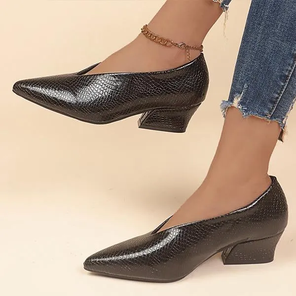Women's Fashionable Pointed Toe Slip-On Block Heel Pumps 28448266S