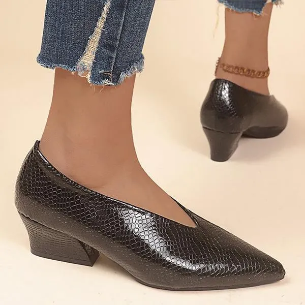Women's Fashionable Pointed Toe Slip-On Block Heel Pumps 28448266S