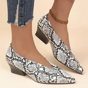 Women's Fashionable Pointed Toe Slip-On Block Heel Pumps 28448266S