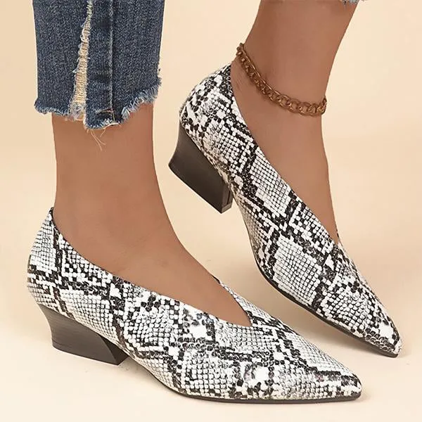 Women's Fashionable Pointed Toe Slip-On Block Heel Pumps 28448266S