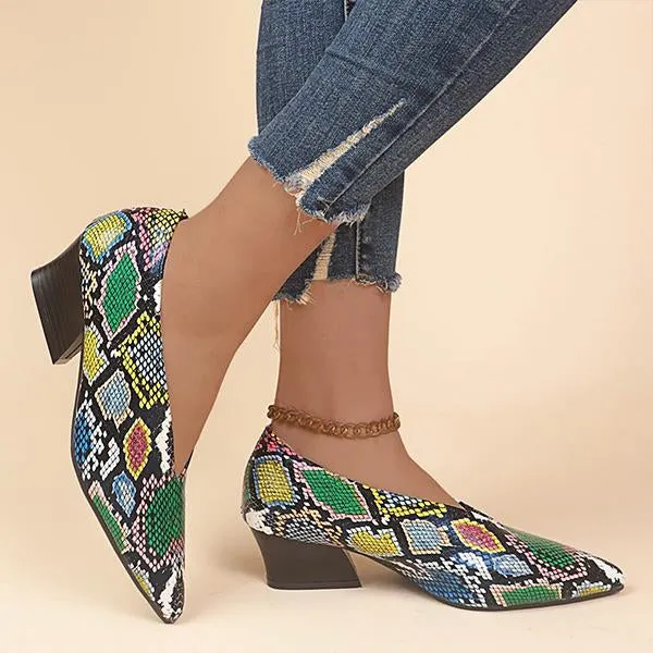 Women's Fashionable Pointed Toe Slip-On Block Heel Pumps 28448266S