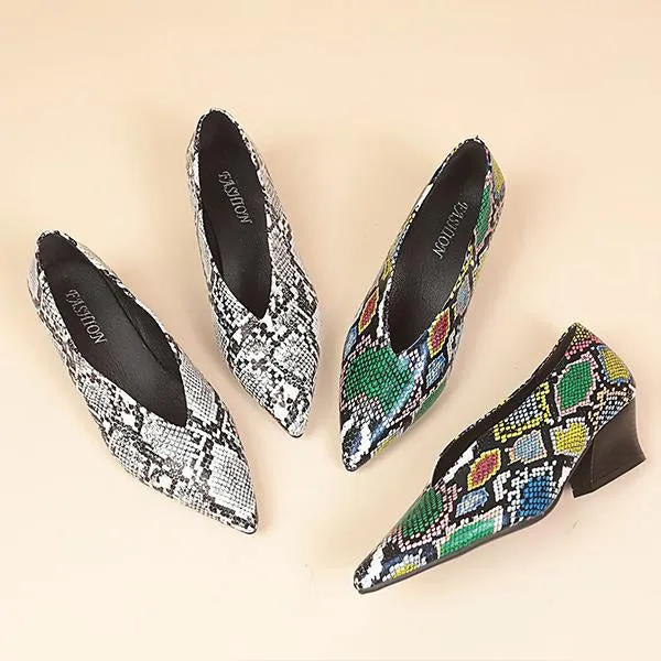 Women's Fashionable Pointed Toe Slip-On Block Heel Pumps 28448266S