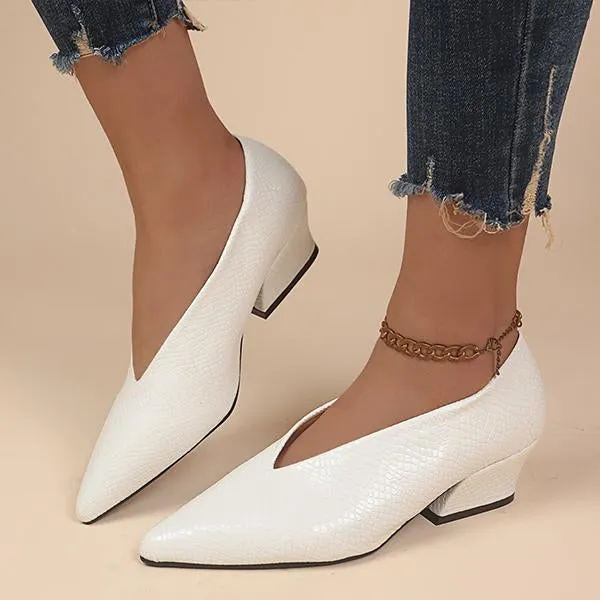 Women's Fashionable Pointed Toe Slip-On Block Heel Pumps 28448266S