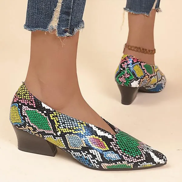 Women's Fashionable Pointed Toe Slip-On Block Heel Pumps 28448266S