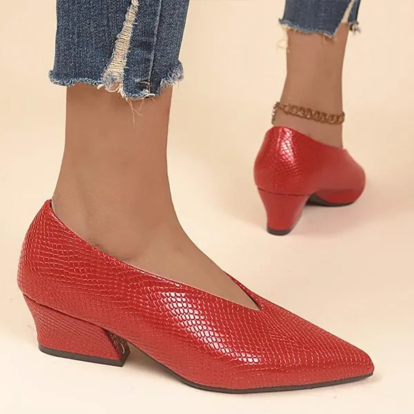 Women's Fashionable Pointed Toe Slip-On Block Heel Pumps 28448266S