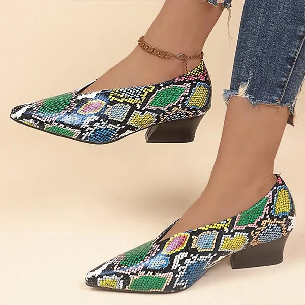 Women's Fashionable Pointed Toe Slip-On Block Heel Pumps 28448266S