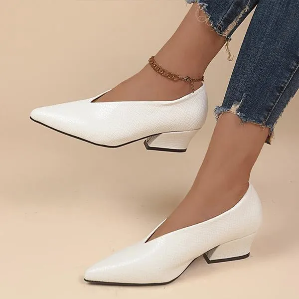 Women's Fashionable Pointed Toe Slip-On Block Heel Pumps 28448266S