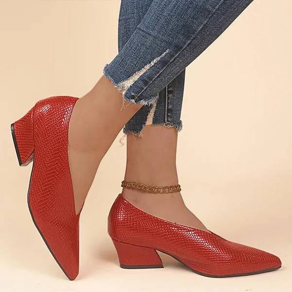 Women's Fashionable Pointed Toe Slip-On Block Heel Pumps 28448266S
