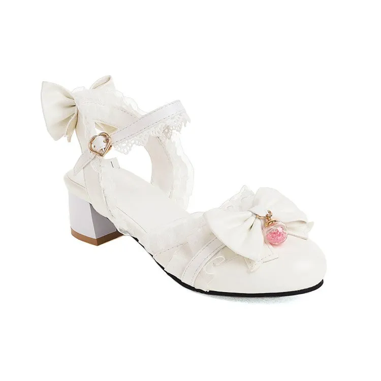 Women's Lolita Closed Toe Lace Butterfly Knot Block Heel Sandals