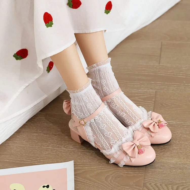 Women's Lolita Closed Toe Lace Butterfly Knot Block Heel Sandals