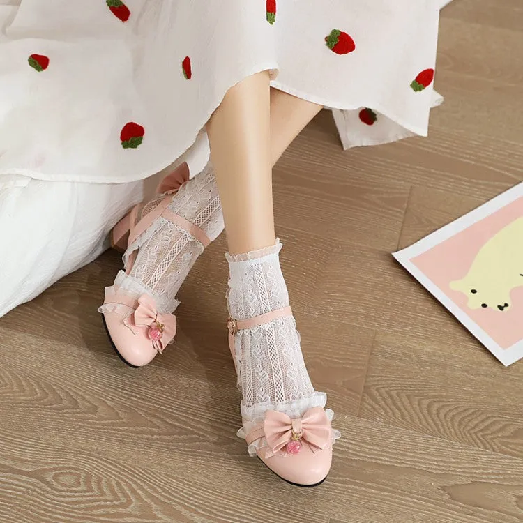 Women's Lolita Closed Toe Lace Butterfly Knot Block Heel Sandals