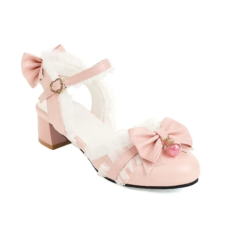 Women's Lolita Closed Toe Lace Butterfly Knot Block Heel Sandals
