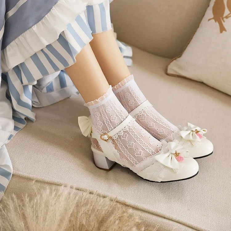 Women's Lolita Closed Toe Lace Butterfly Knot Block Heel Sandals