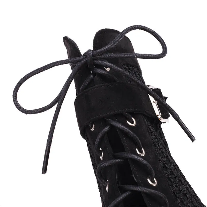 Women's Stiletto Sandals Open Toe Lace-Up High Heel Booties