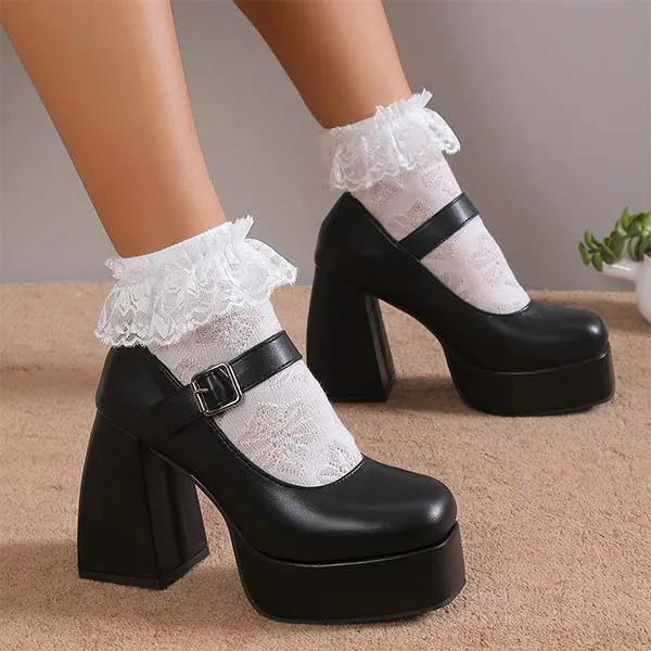Women's Waterproof Platform Chunky Heel High Heels 07970945C